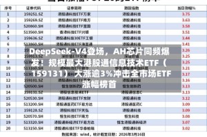 DeepSeek-V4登场，AH芯片同频爆发！规模最大港股通信息技术ETF（159131） 大涨逾3%冲击全市场ETF涨幅榜首