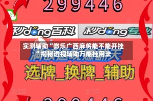实测辅助“微乐广西麻将能不能开挂”揭秘透视辅助万能挂用法