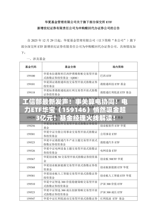 工信部最新发声!事关算电协同!电力ETF华宝(159146)悄然吸金超3亿元!基金经理火线解读!-第1张图片