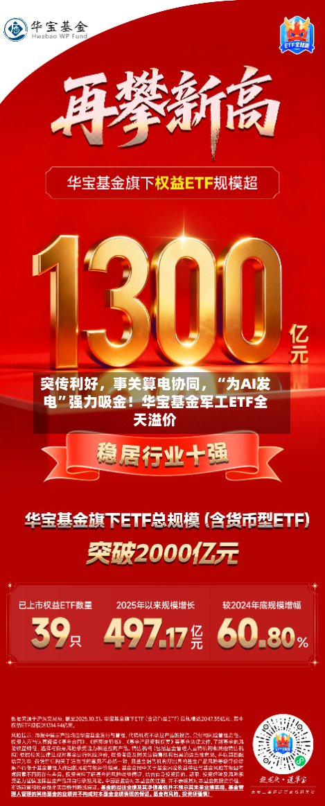 突传利好	，事关算电协同，“为AI发电”强力吸金！华宝基金军工ETF全天溢价-第1张图片