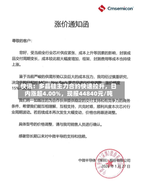 快讯：多晶硅主力合约快速拉升，日内涨超4.00%	，现报44840元/吨-第1张图片