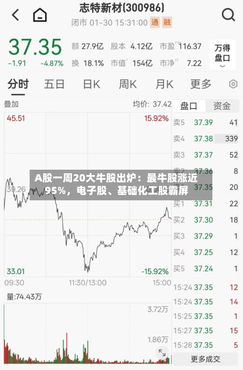 A股一周20大牛股出炉：最牛股涨近95%	，电子股、基础化工股霸屏-第2张图片