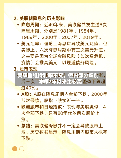 美联储维持利率不变	，但内部分歧创1992年以来比较高水平-第2张图片