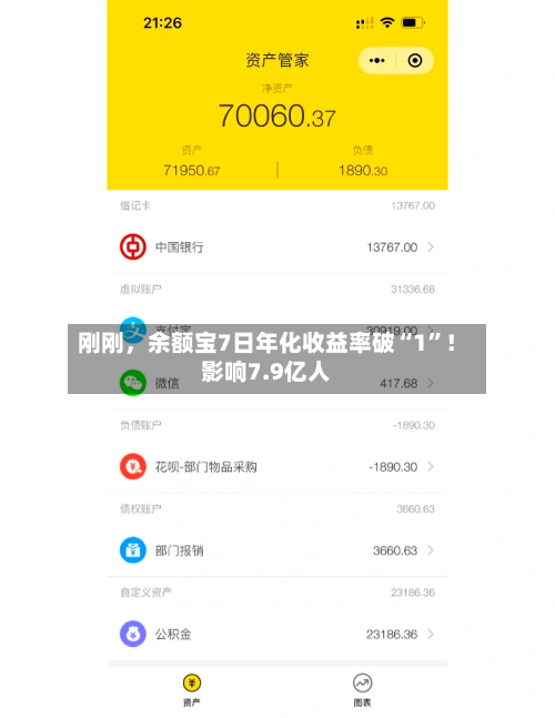刚刚，余额宝7日年化收益率破“1”！影响7.9亿人-第2张图片
