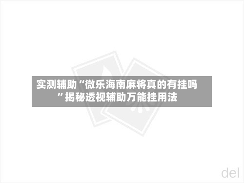 实测辅助“微乐海南麻将真的有挂吗”揭秘透视辅助万能挂用法-第2张图片