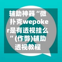 辅助神器“微扑克wepoker是有透视挂么”(作弊)辅助透视教程-第2张图片