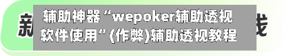 辅助神器“wepoker辅助透视软件使用”(作弊)辅助透视教程-第2张图片